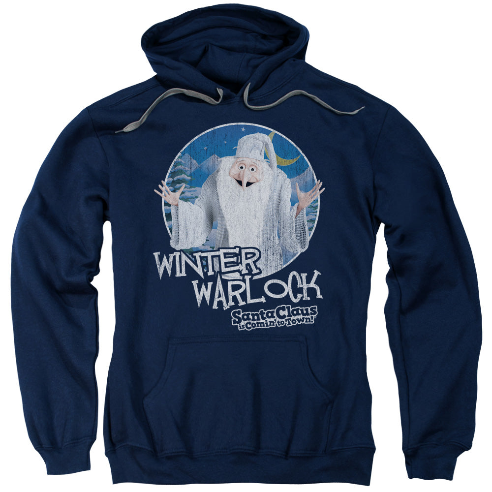 SANTA CLAUS IS COMIN TO TOWN/WINTER WARLOCK - ADULT PULLOVER HOODIE - NAVY