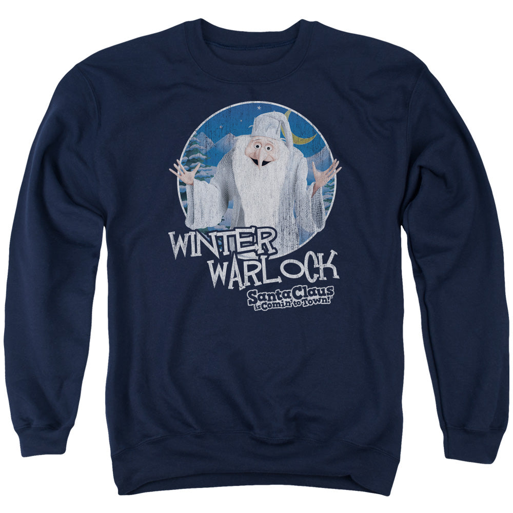 SANTA CLAUS IS COMIN TO TOWN/WINTER WARLOCK - ADULT CREWNECK SWEATSHIRT - NAVY