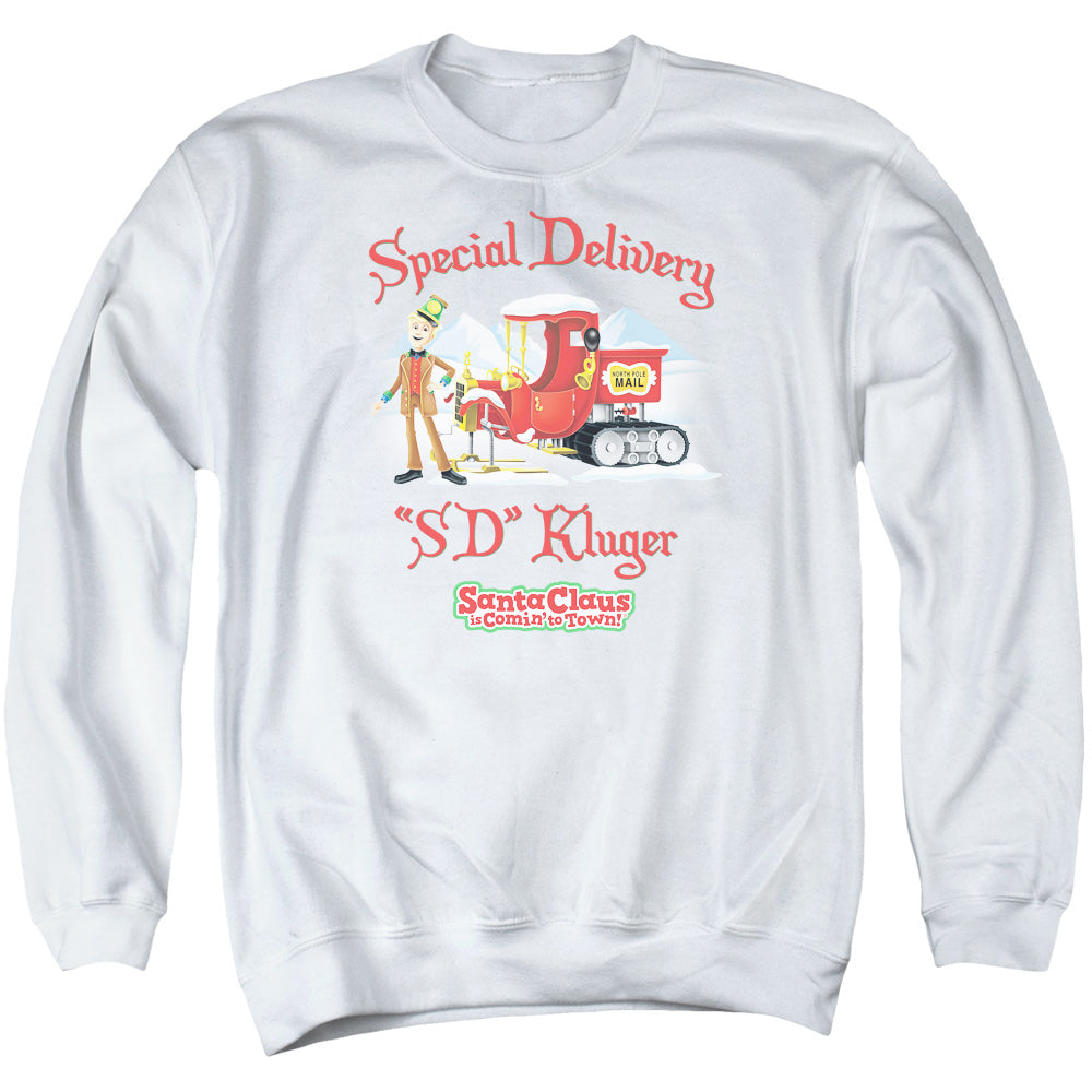 SANTA CLAUS IS COMIN TO TOWN/KLUGER - ADULT CREWNECK SWEATSHIRT - WHITE