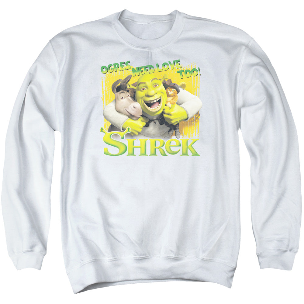 SHREK/OGRES NEED LOVE - ADULT CREWNECK SWEATSHIRT - WHITE