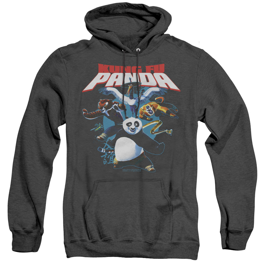 KUNG FU PANDA/KUNG FU GROUP - ADULT HEATHER HOODIE - BLACK