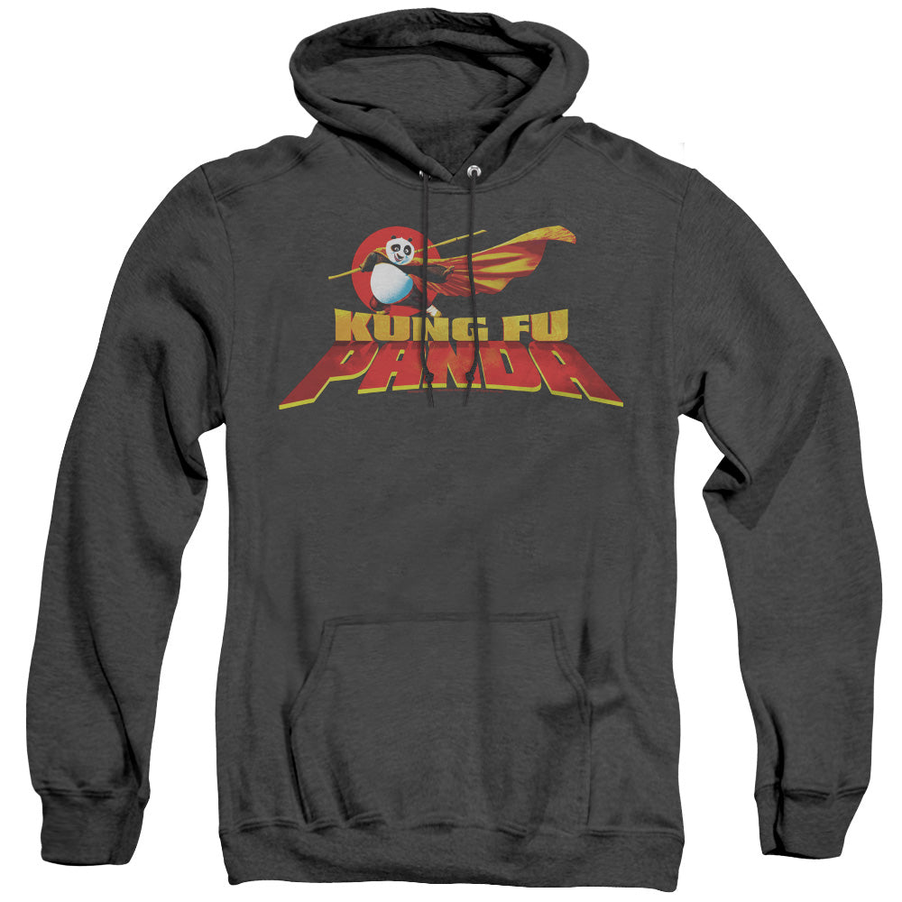 KUNG FU PANDA/LOGO - ADULT HEATHER HOODIE - BLACK