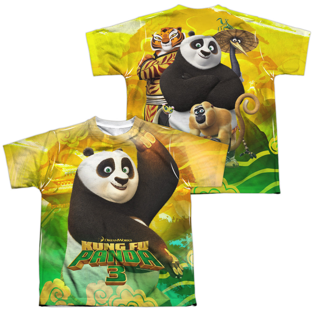 KUNG FU PANDA/PO AND FRIENDS (FRONT/BACK PRINT) - S/S YOUTH POLY CREW - MULTI