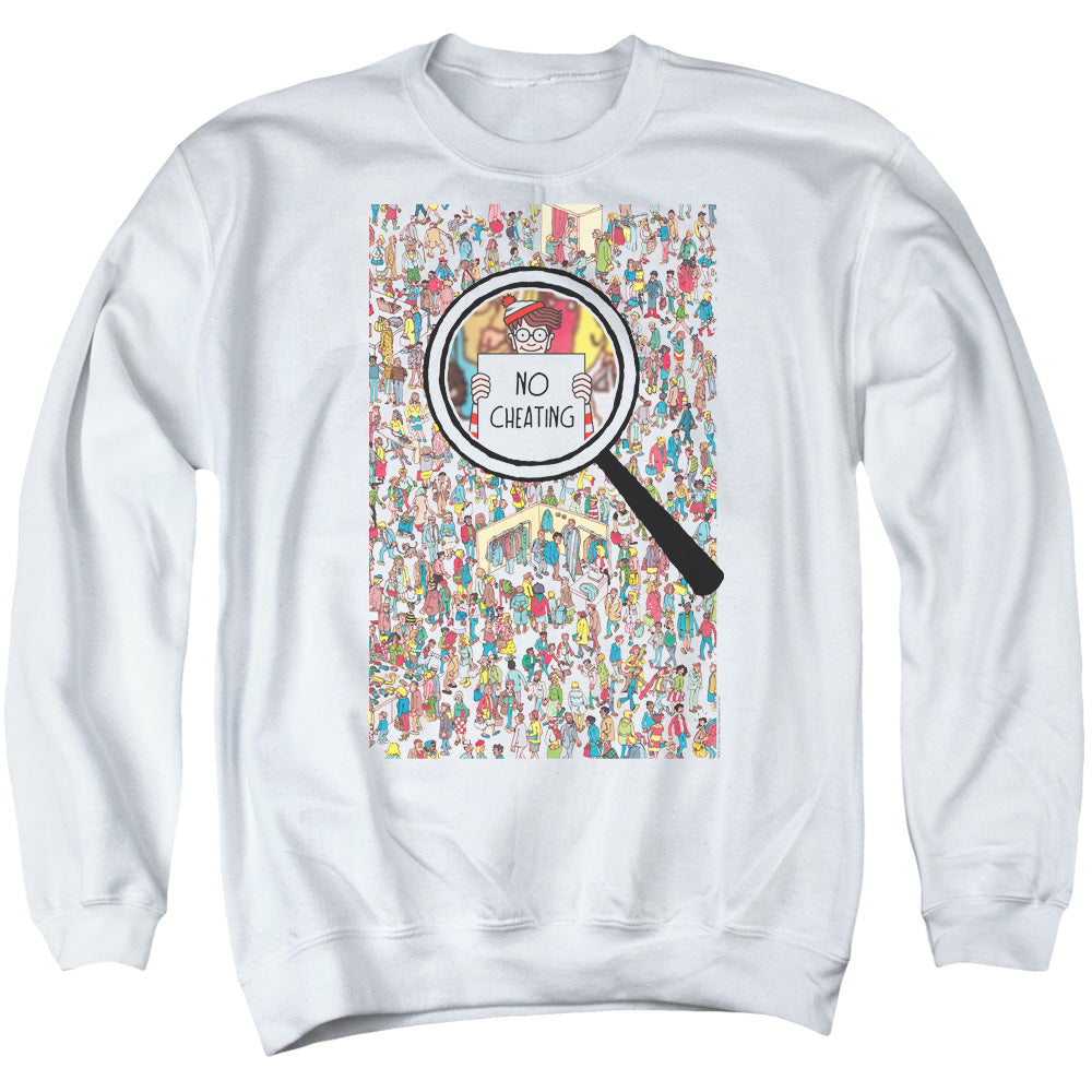 WHERES WALDO/NO CHEATING - ADULT CREWNECK SWEATSHIRT - WHITE