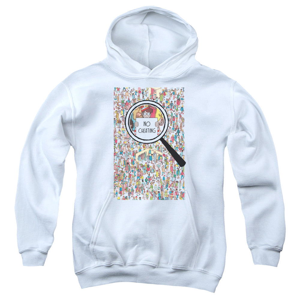 WHERES WALDO/NO CHEATING - YOUTH PULLOVER HOODIE - WHITE