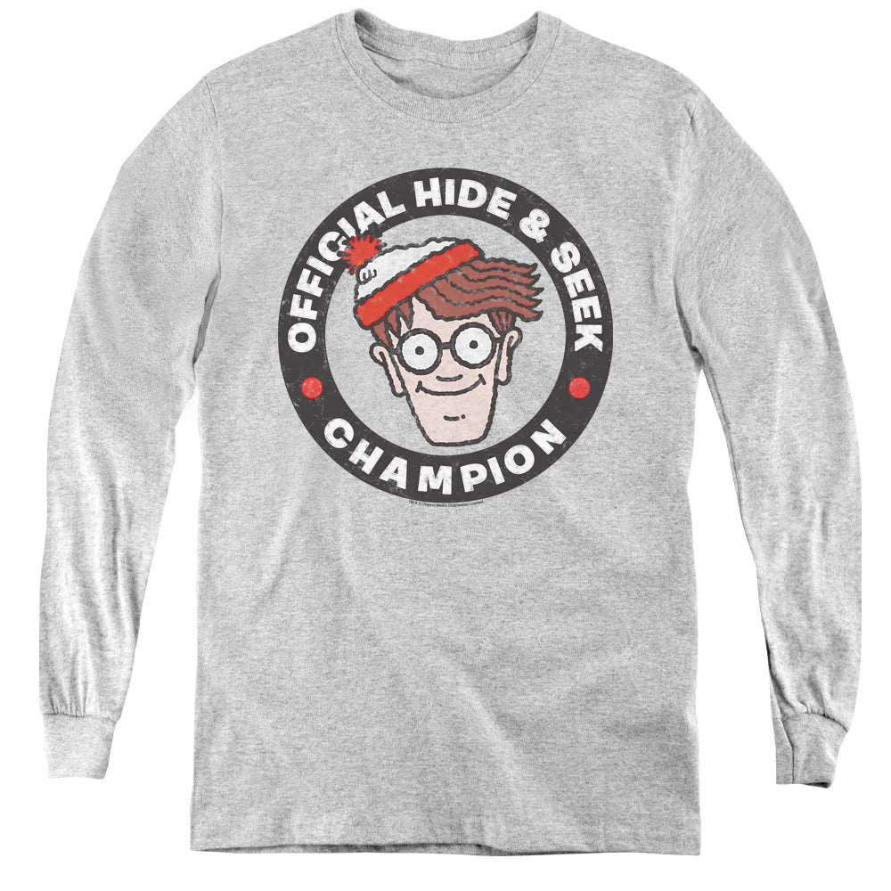 WHERES WALDO/CHAMPION - YOUTH LONG SLEEVE TEE - ATHLETIC HEATHER