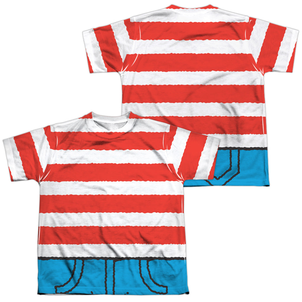 WHERES WALDO/WALDO COSTUME (FRONT/BACK PRINT) - S/S YOUTH POLY CREW - MULTI