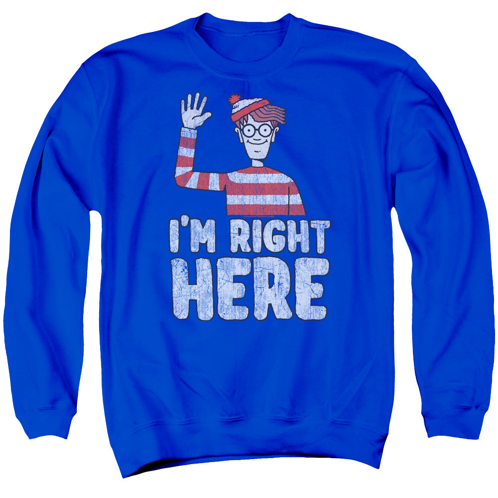 WHERES WALDO/IM RIGHT HERE - ADULT CREWNECK SWEATSHIRT - ROYAL BLUE