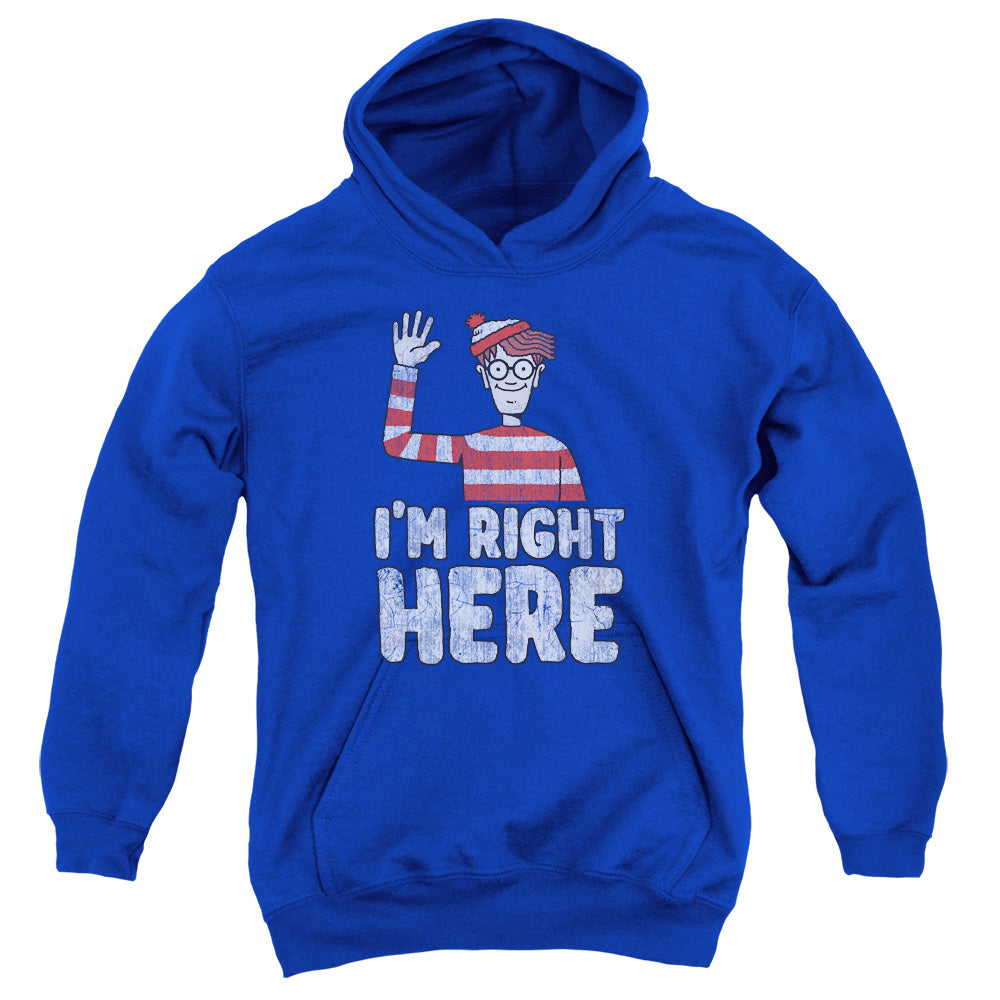 WHERES WALDO/IM RIGHT HERE - YOUTH PULLOVER HOODIE - ROYAL BLUE