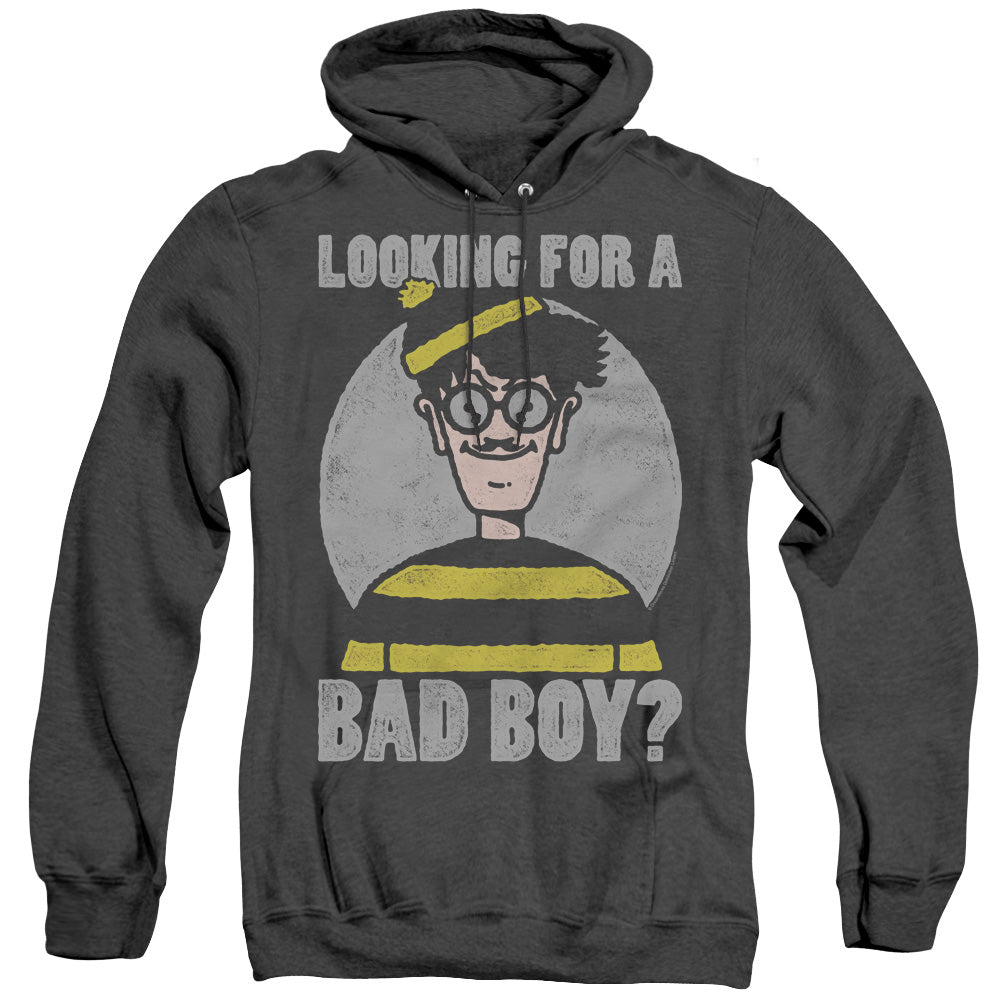 WHERES WALDO/BAD BOY - ADULT HEATHER HOODIE - BLACK
