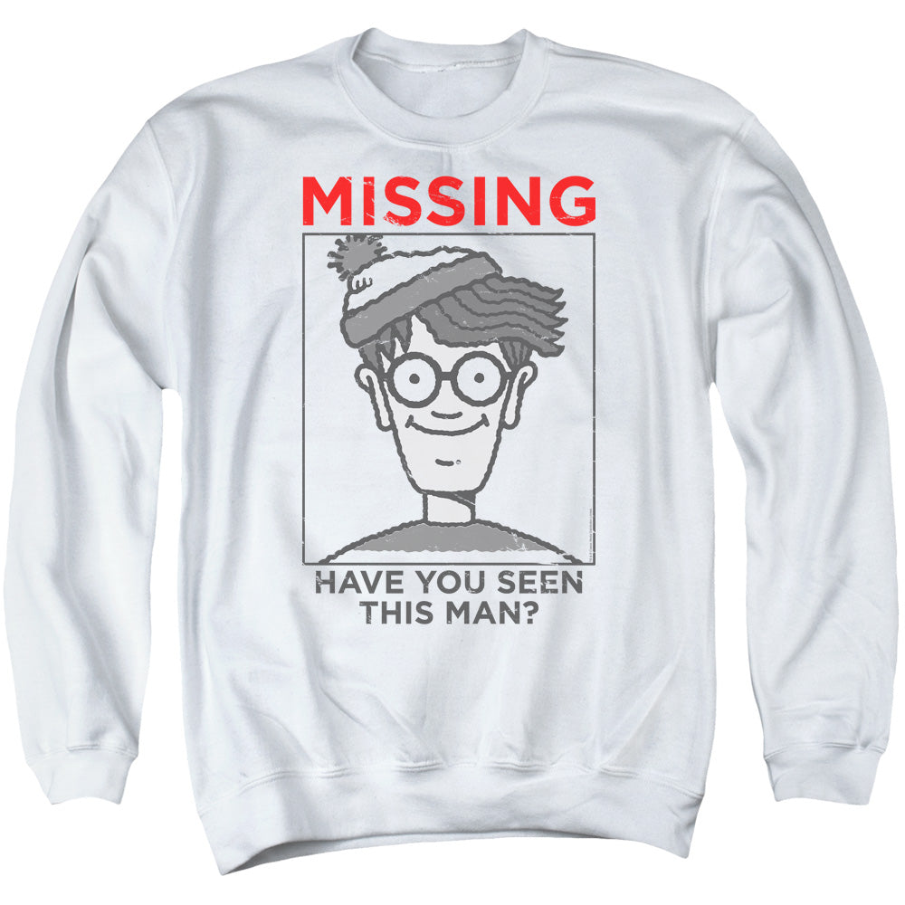WHERES WALDO/MISSING - ADULT CREWNECK SWEATSHIRT - WHITE