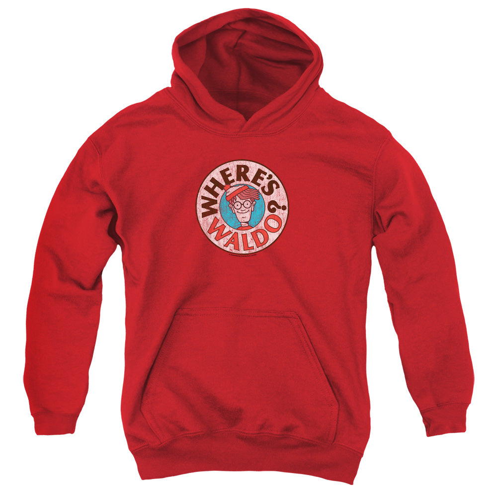WHERES WALDO/WALDO LOGO - YOUTH PULLOVER HOODIE - RED