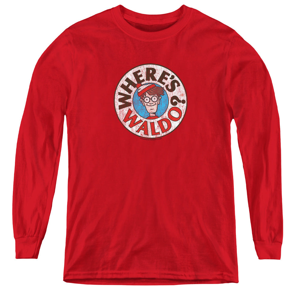 WHERES WALDO/WALDO LOGO - YOUTH LONG SLEEVE TEE - RED