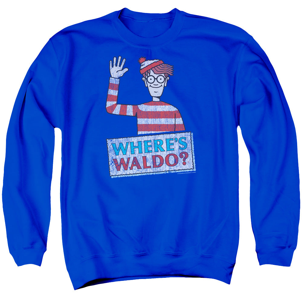 WHERES WALDO/WALDO WAVE - ADULT CREWNECK SWEATSHIRT - ROYAL BLUE