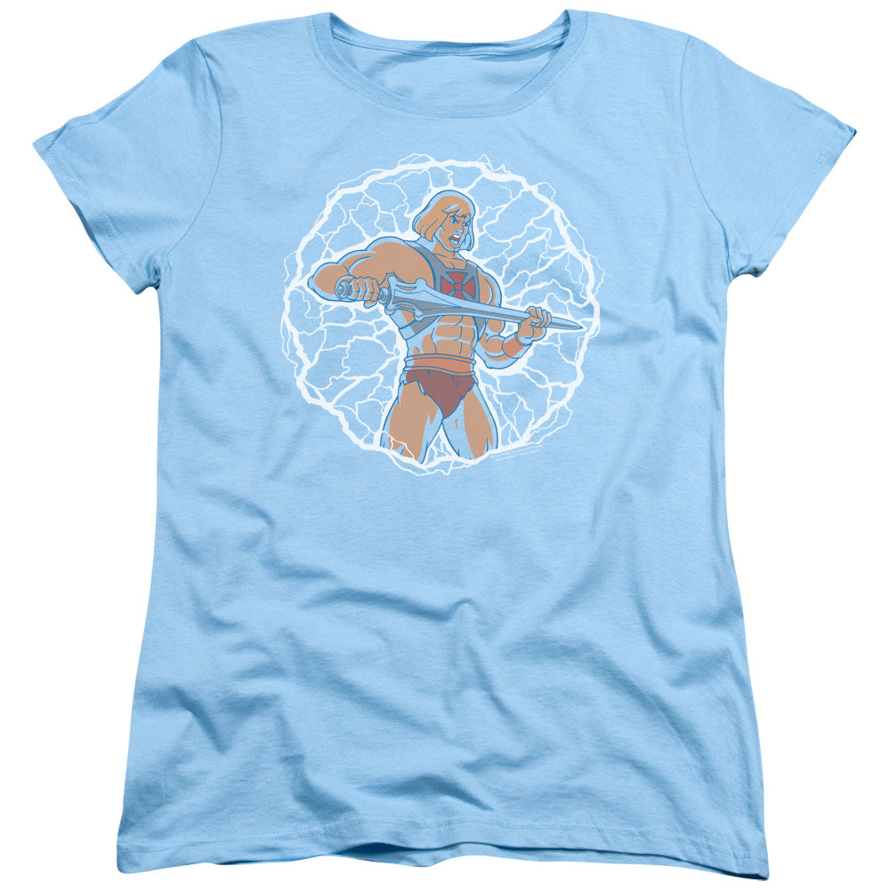 MASTERS OF THE UNIVERSE/LIGHTNING POWER - S/S WOMENS TEE - LIGHT BLUE