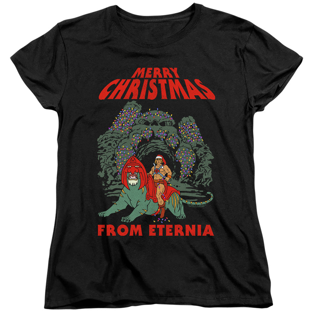 MASTERS OF THE UNIVERSE/ETERNIA CHRISTMAS - S/S WOMENS TEE - BLACK
