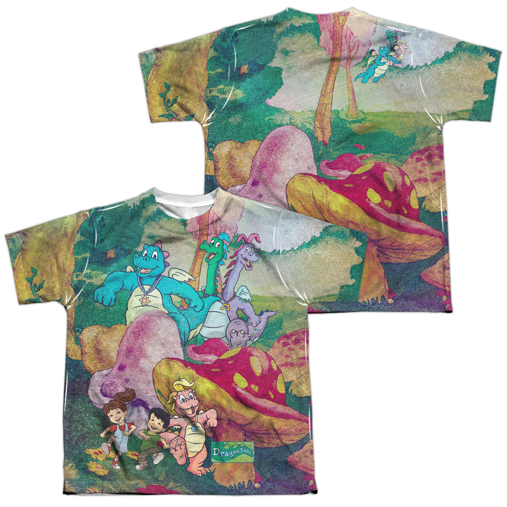 DRAGON TALES/MUSHROOM MEADOW (FRONT/BACK PRINT) - S/S YOUTH POLY CREW - MULTI