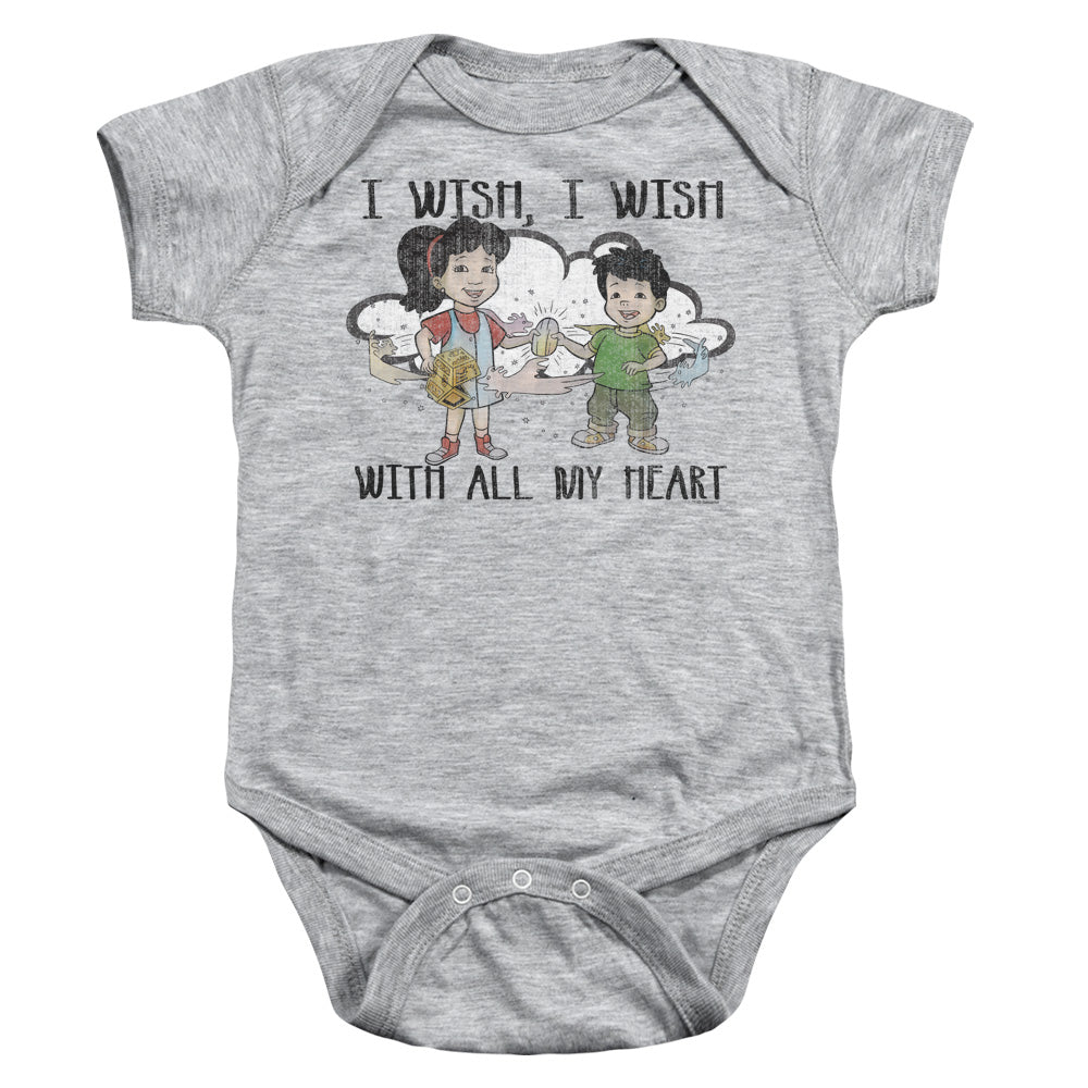 DRAGON TALES/I WISH WITH ALL MY HEART - INFANT SNAPSUIT - ATHLETIC HEATHER