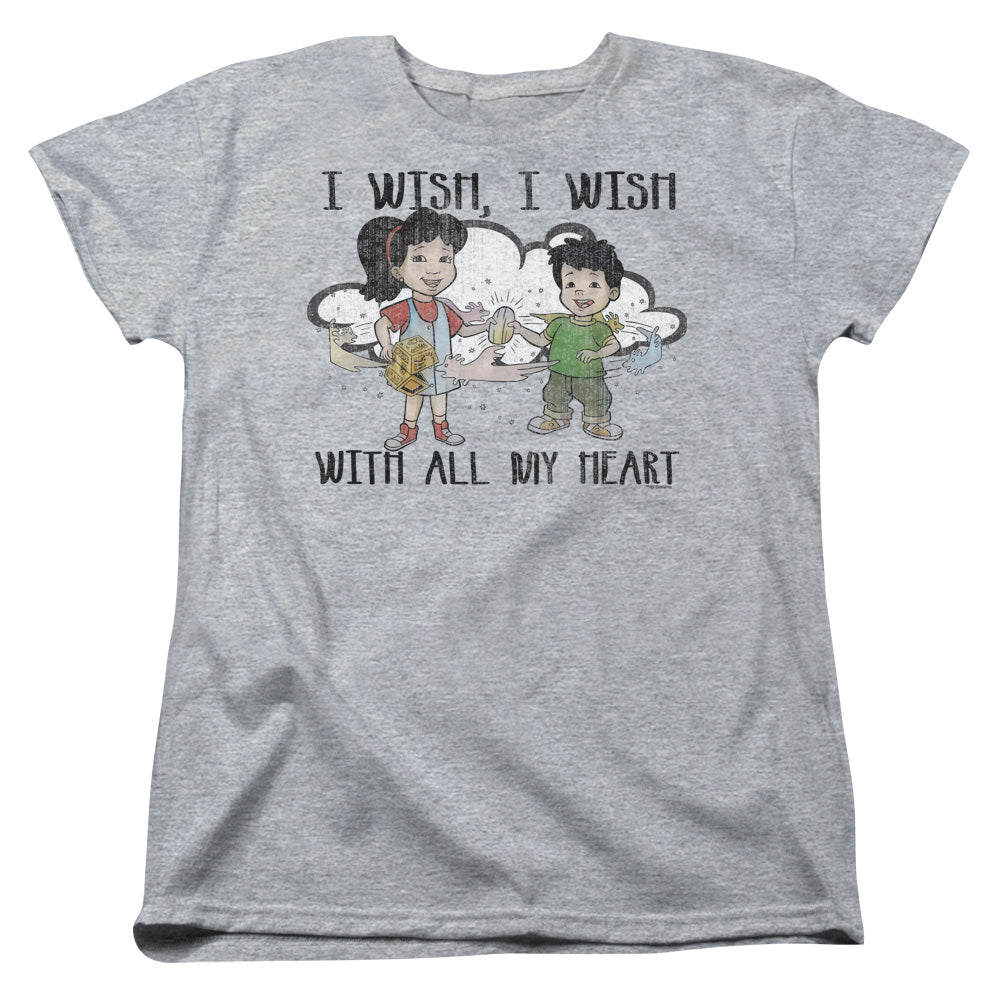 DRAGON TALES/I WISH WITH ALL MY HEART - S/S WOMENS TEE - ATHLETIC HEATHER