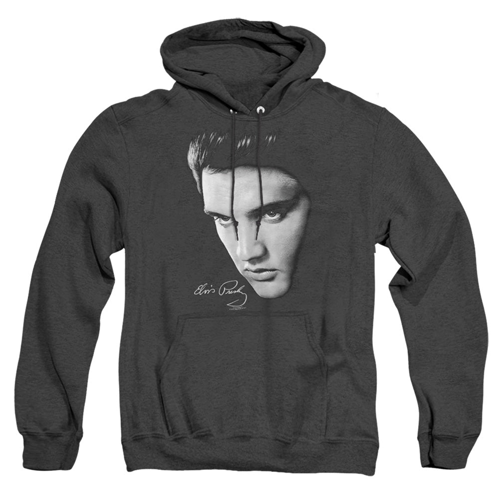 ELVIS PRESLEY/FACE - ADULT HEATHER HOODIE - BLACK