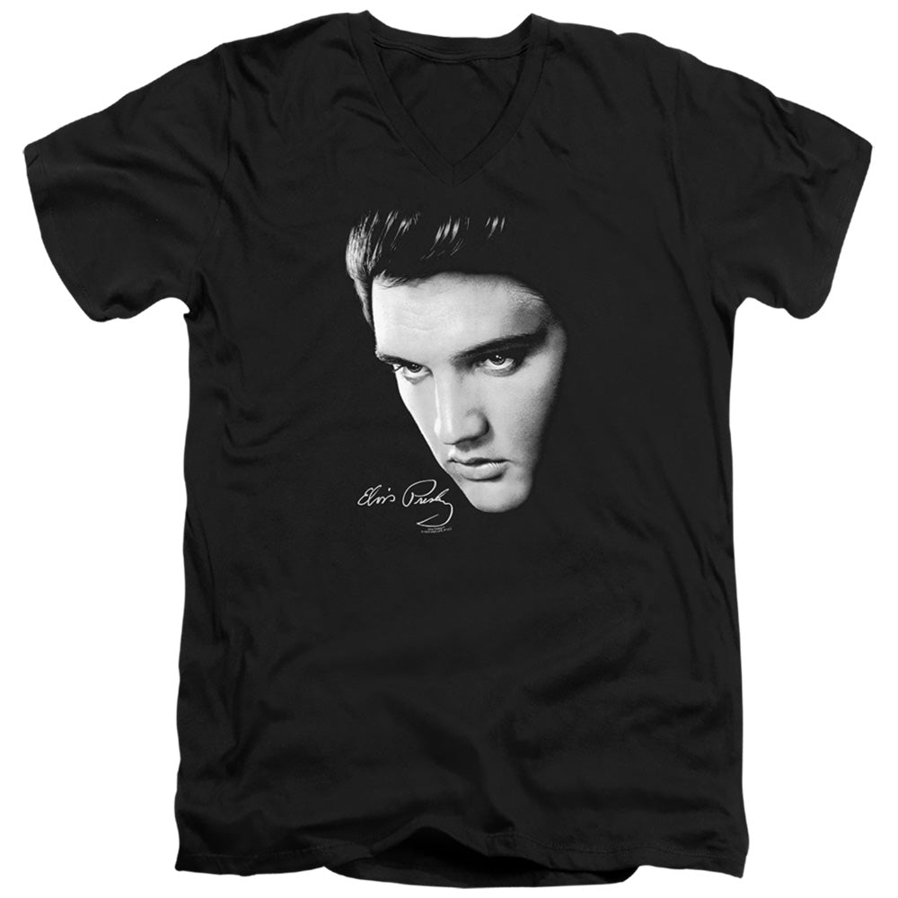 ELVIS PRESLEY/FACE - S/S ADULT V-NECK 30/1 - BLACK