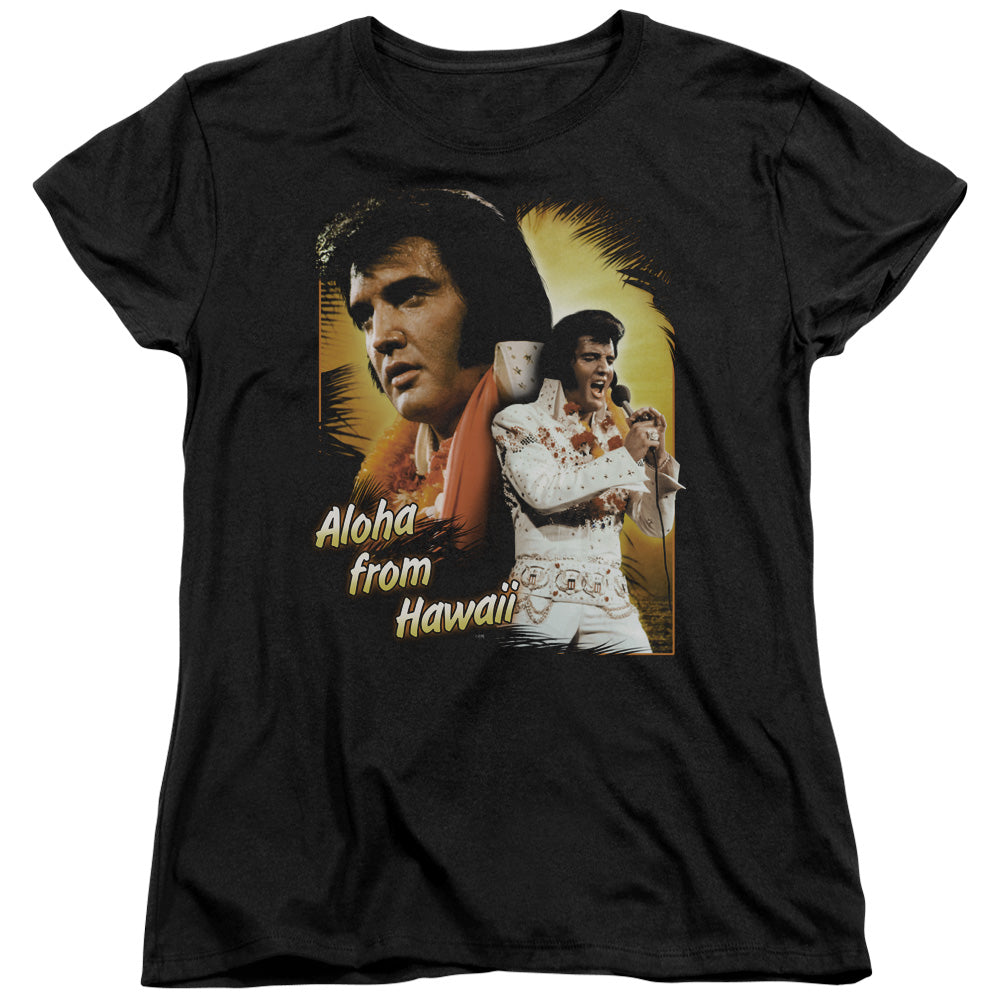 ELVIS PRESLEY/ALOHA - S/S WOMENS TEE - BLACK
