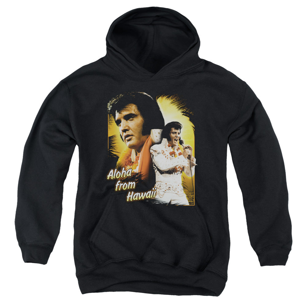 ELVIS PRESLEY/ALOHA - YOUTH PULLOVER HOODIE - BLACK