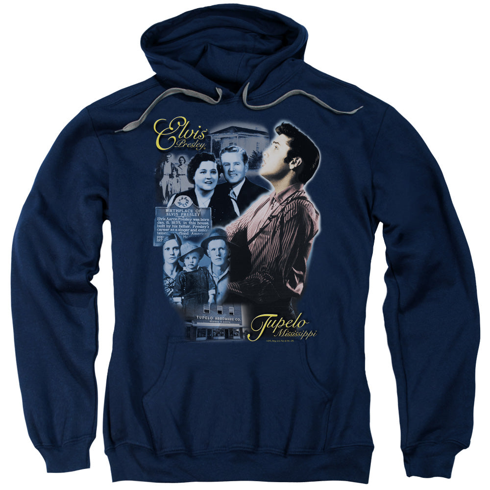 ELVIS PRESLEY/TUPELO - ADULT PULLOVER HOODIE - NAVY