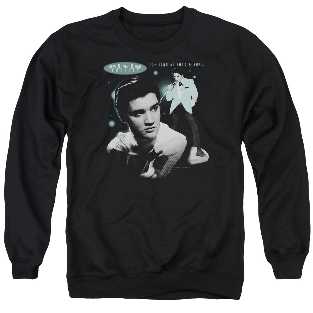ELVIS PRESLEY/TEAL PORTRAIT - ADULT CREWNECK SWEATSHIRT - BLACK