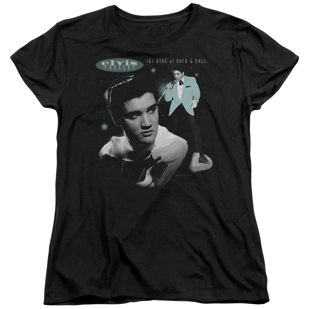 ELVIS PRESLEY/TEAL PORTRAIT - S/S WOMENS TEE - BLACK