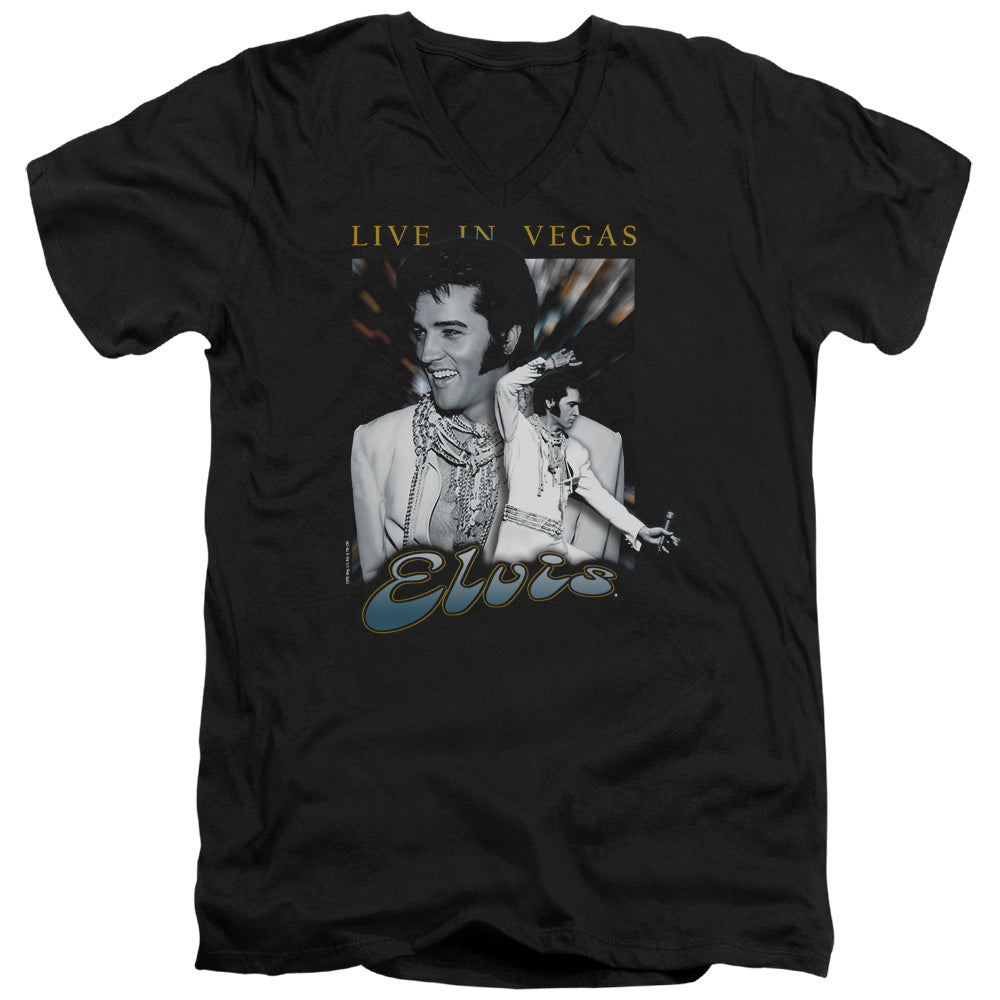 ELVIS PRESLEY/LIVE IN VEGAS - S/S ADULT V-NECK 30/1 - BLACK