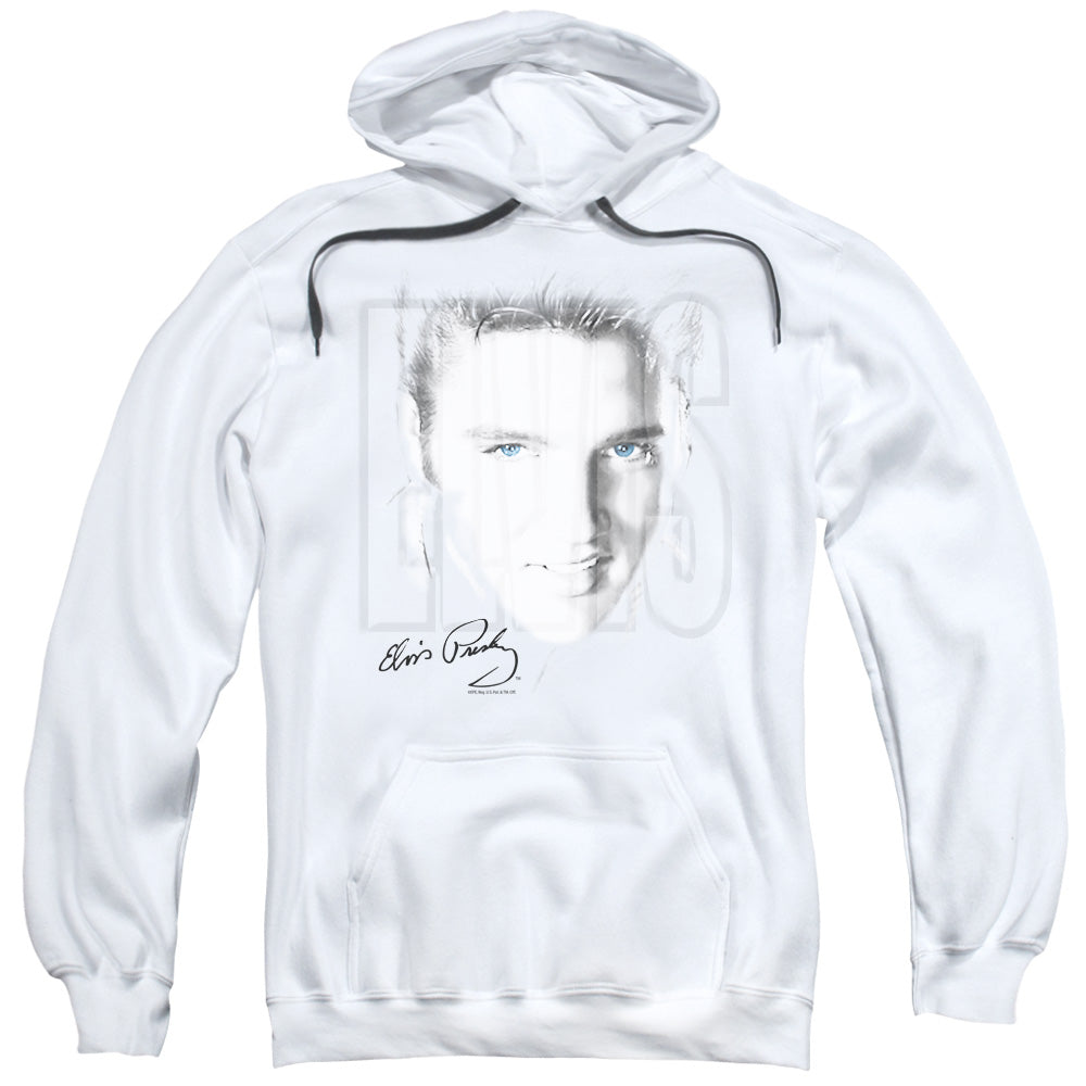 ELVIS PRESLEY/BLUE EYES - ADULT PULLOVER HOODIE - WHITE