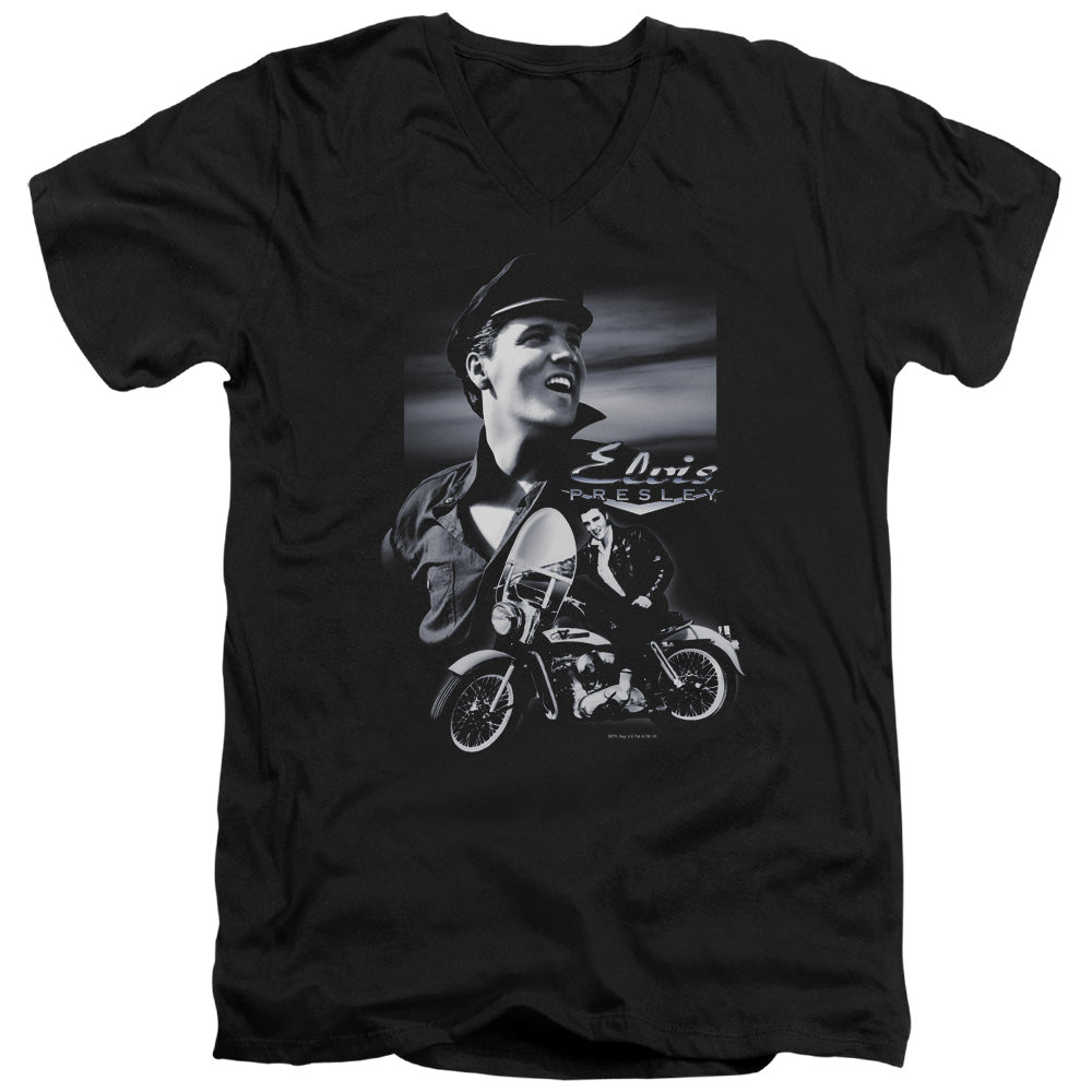 ELVIS PRESLEY/MOTORCYCLE - S/S ADULT V-NECK 30/1 - BLACK