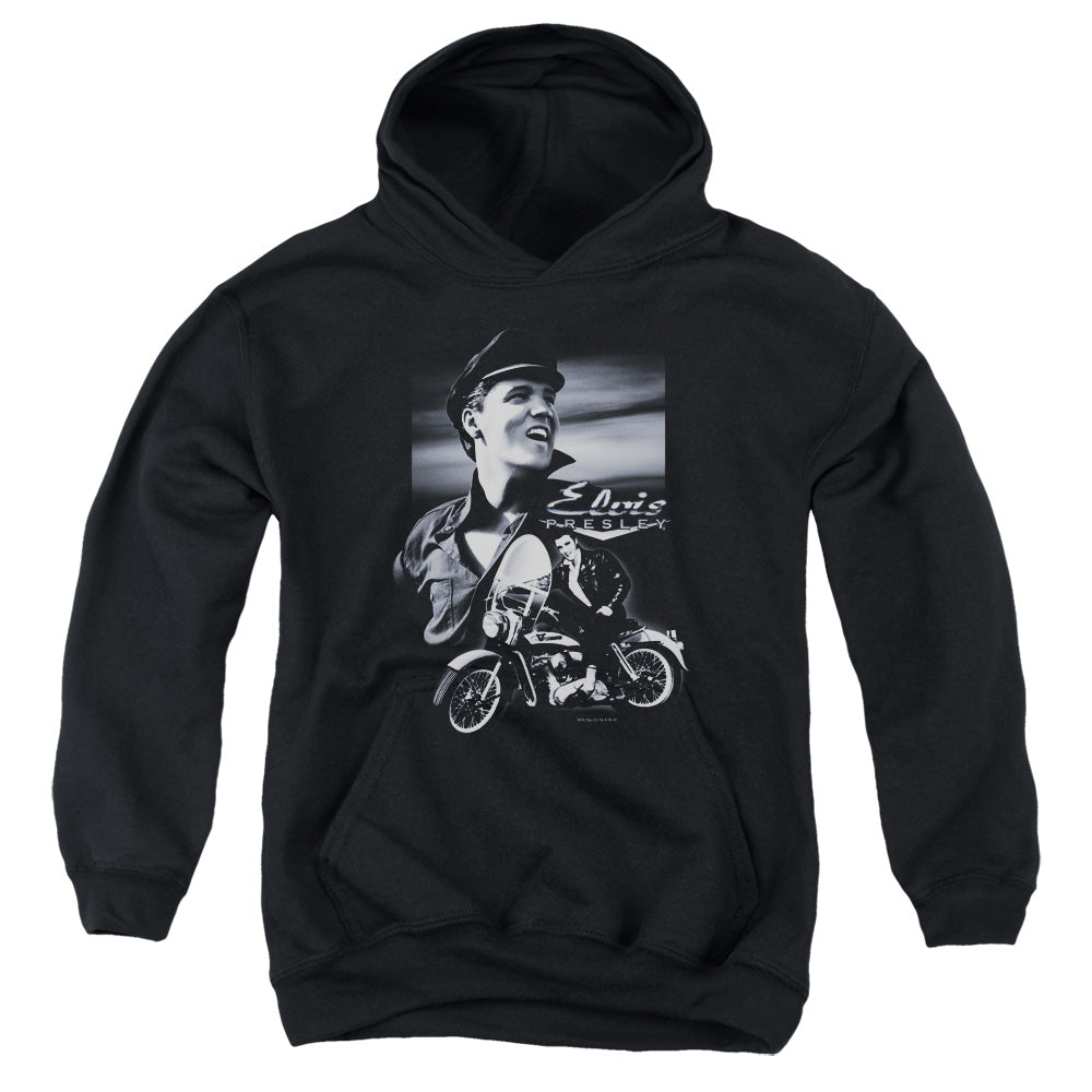 ELVIS PRESLEY/MOTORCYCLE - YOUTH PULLOVER HOODIE - BLACK