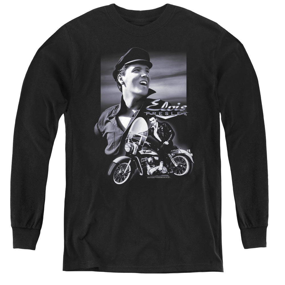 ELVIS PRESLEY/MOTORCYCLE - YOUTH LONG SLEEVE TEE - BLACK