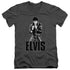 ELVIS PRESLEY/LEATHER - S/S ADULT V-NECK 30/1 - CHARCOAL