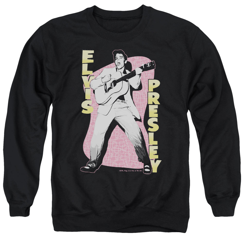ELVIS PRESLEY/PINK ROCK - ADULT CREWNECK SWEATSHIRT - BLACK