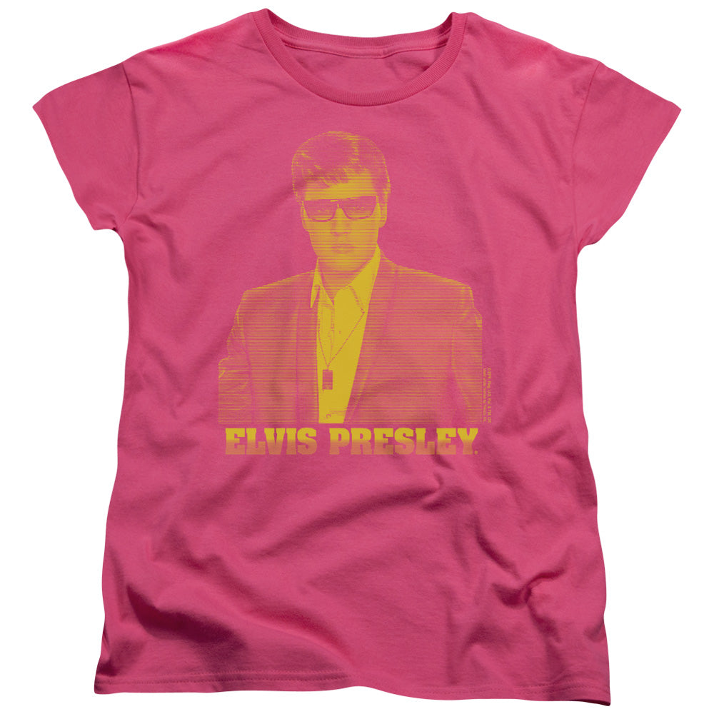 ELVIS PRESLEY/YELLOW ELVIS - S/S WOMENS TEE - HOT PINK