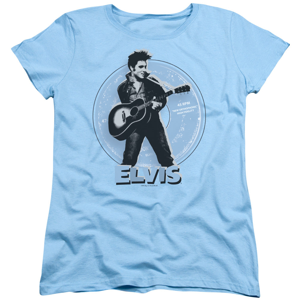 ELVIS PRESLEY/45 RPM - S/S WOMENS TEE - LIGHT BLUE