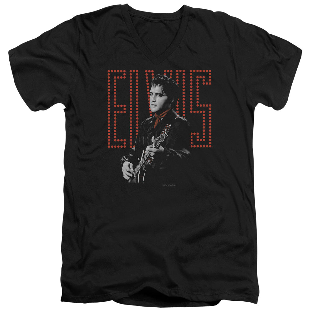 ELVIS PRESLEY/RED GUITARMAN - S/S ADULT V-NECK 30/1 - BLACK