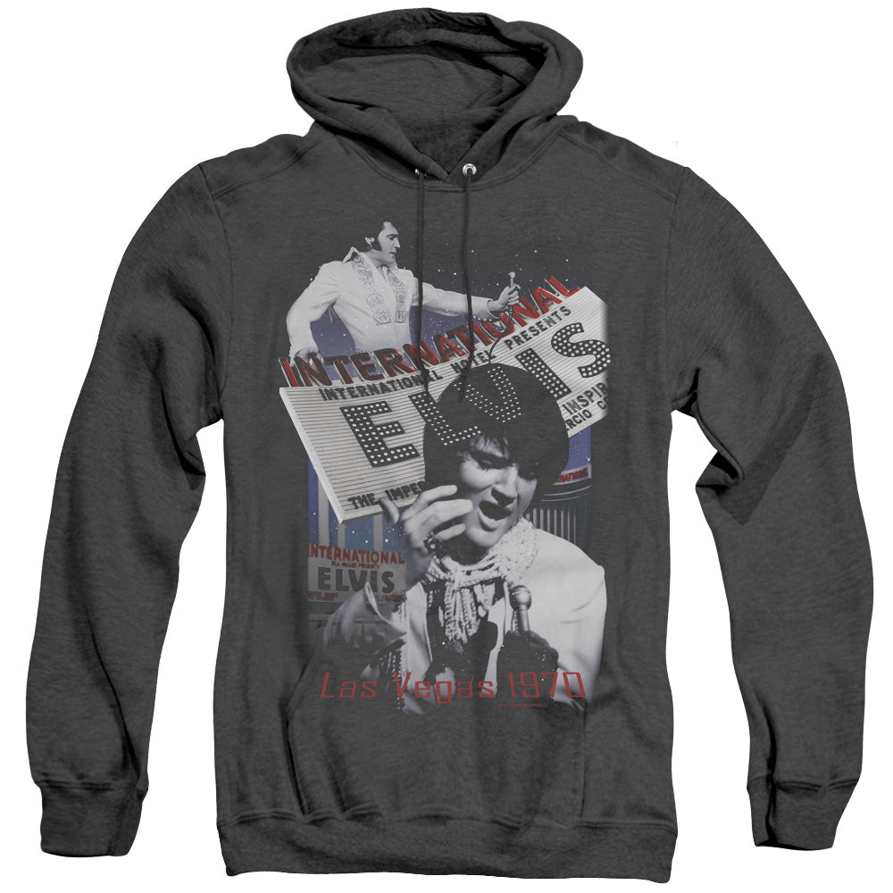 ELVIS PRESLEY/INTERNATIONAL HOTEL - ADULT HEATHER HOODIE - BLACK