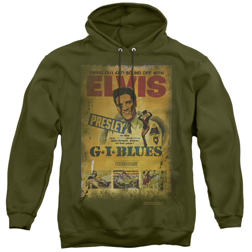 ELVIS PRESLEY/GI BLUES POSTER - ADULT PULLOVER HOODIE - MILITARY GREEN
