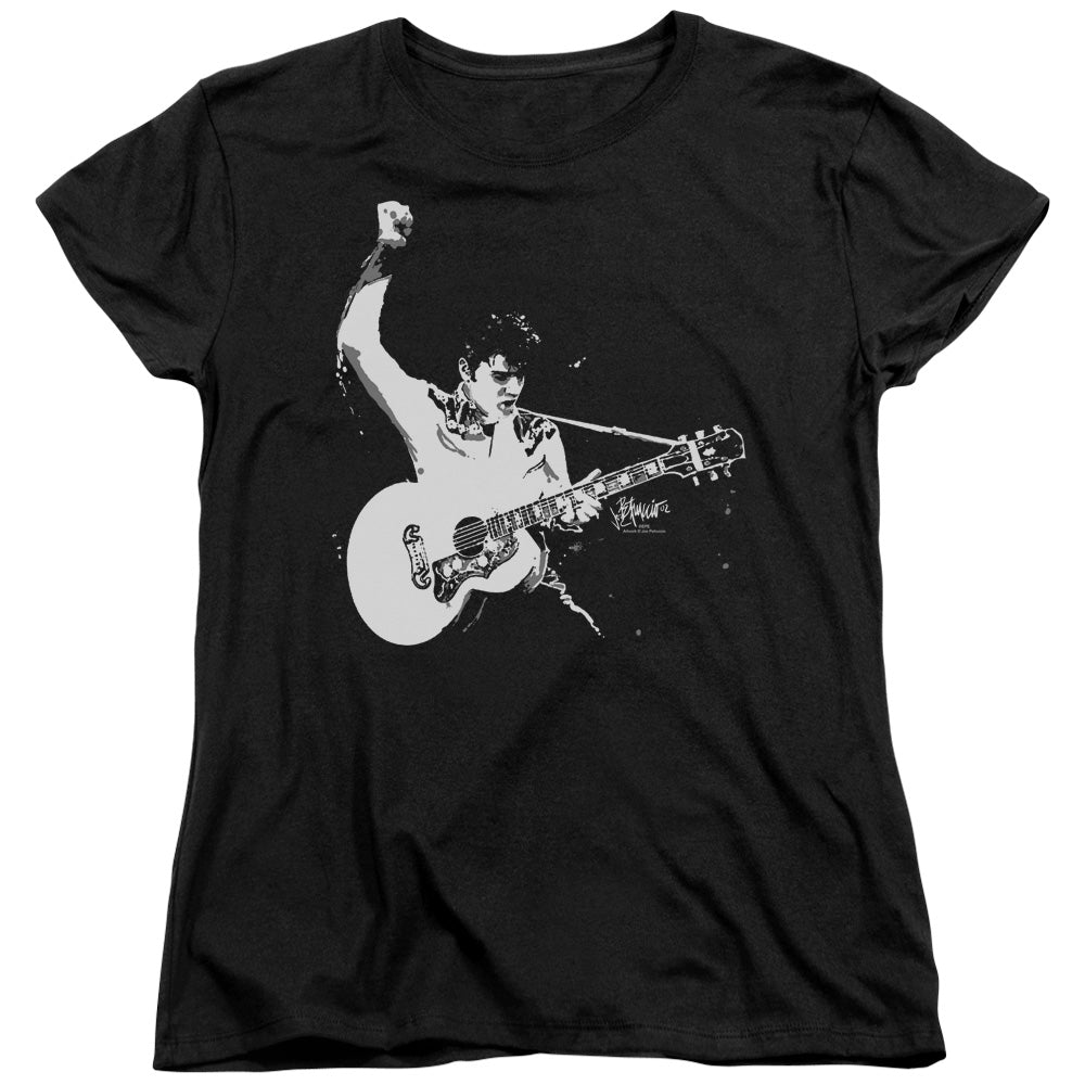 ELVIS PRESLEY/BLACK AND WHITE GUITARMAN - S/S WOMENS TEE - BLACK