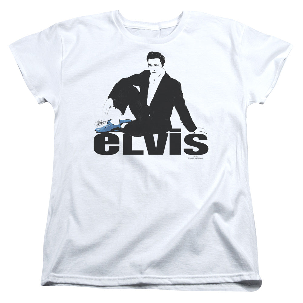 ELVIS PRESLEY/BLUE SUEDE - S/S WOMENS TEE - WHITE
