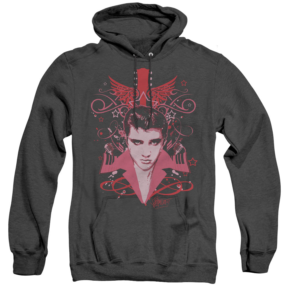ELVIS PRESLEY/LETS FACE IT - ADULT HEATHER HOODIE - BLACK