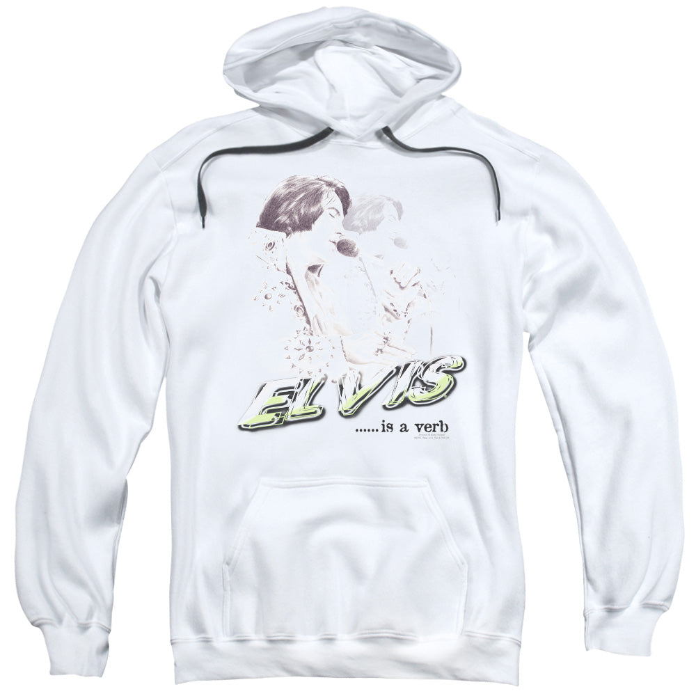 ELVIS PRESLEY/ELVIS IS A VERB - ADULT PULLOVER HOODIE - WHITE