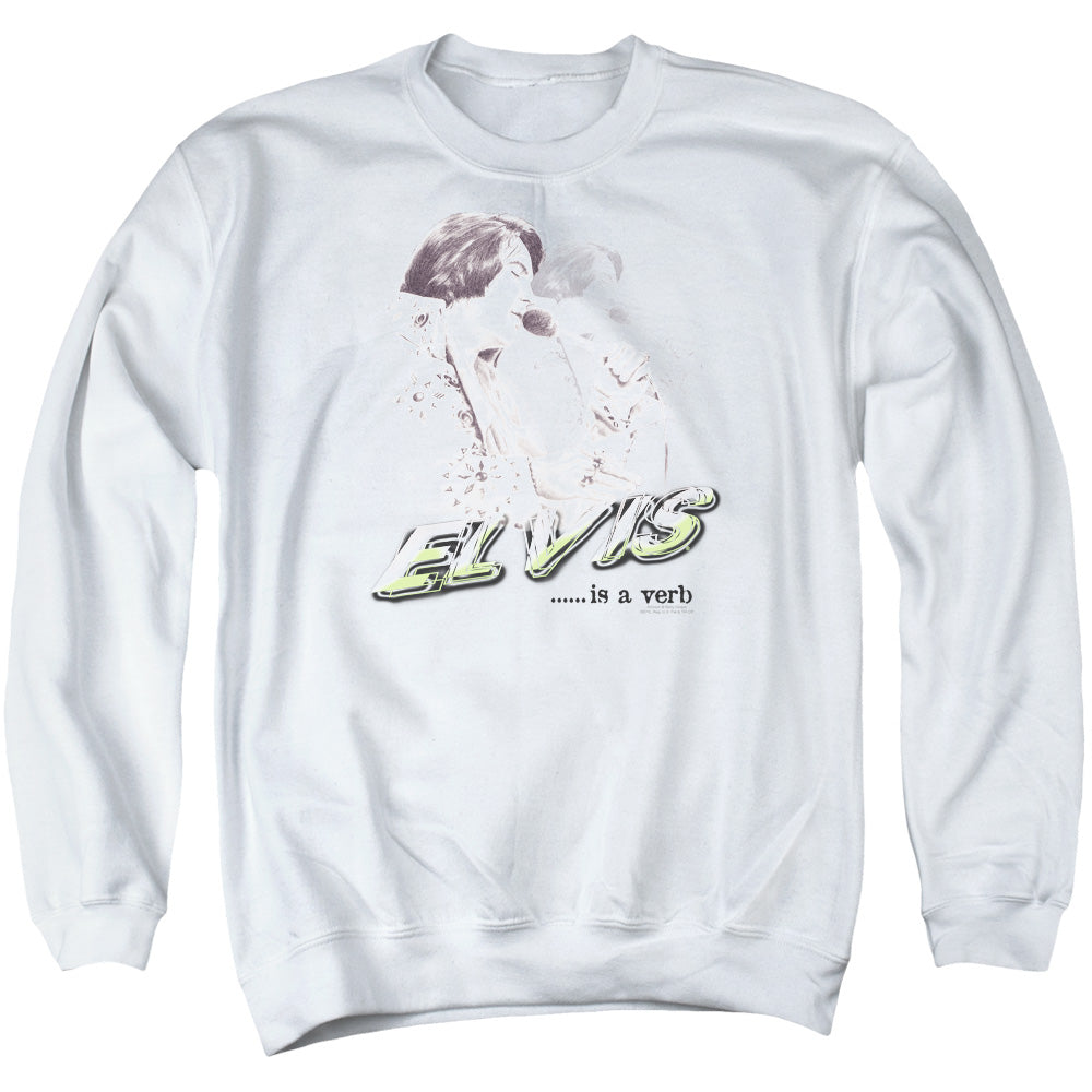 ELVIS PRESLEY/ELVIS IS A VERB - ADULT CREWNECK SWEATSHIRT - WHITE