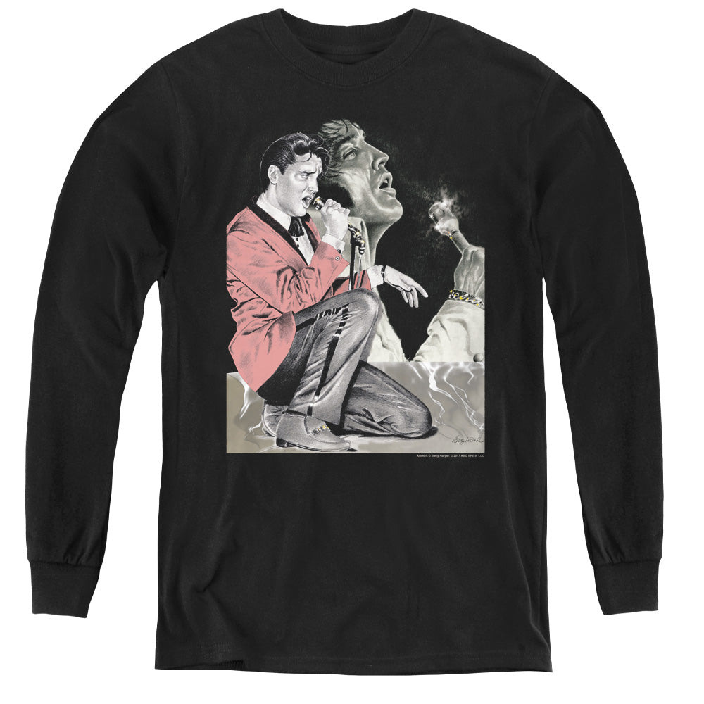 ELVIS PRESLEY/ROCK N ROLL SMOKE - YOUTH LONG SLEEVE TEE - BLACK