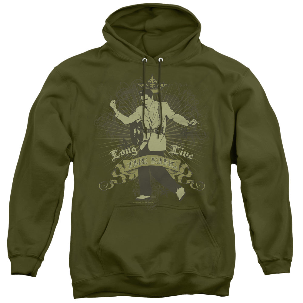 ELVIS PRESLEY/LONG LIVE THE KING - ADULT PULLOVER HOODIE - MILITARY GREEN