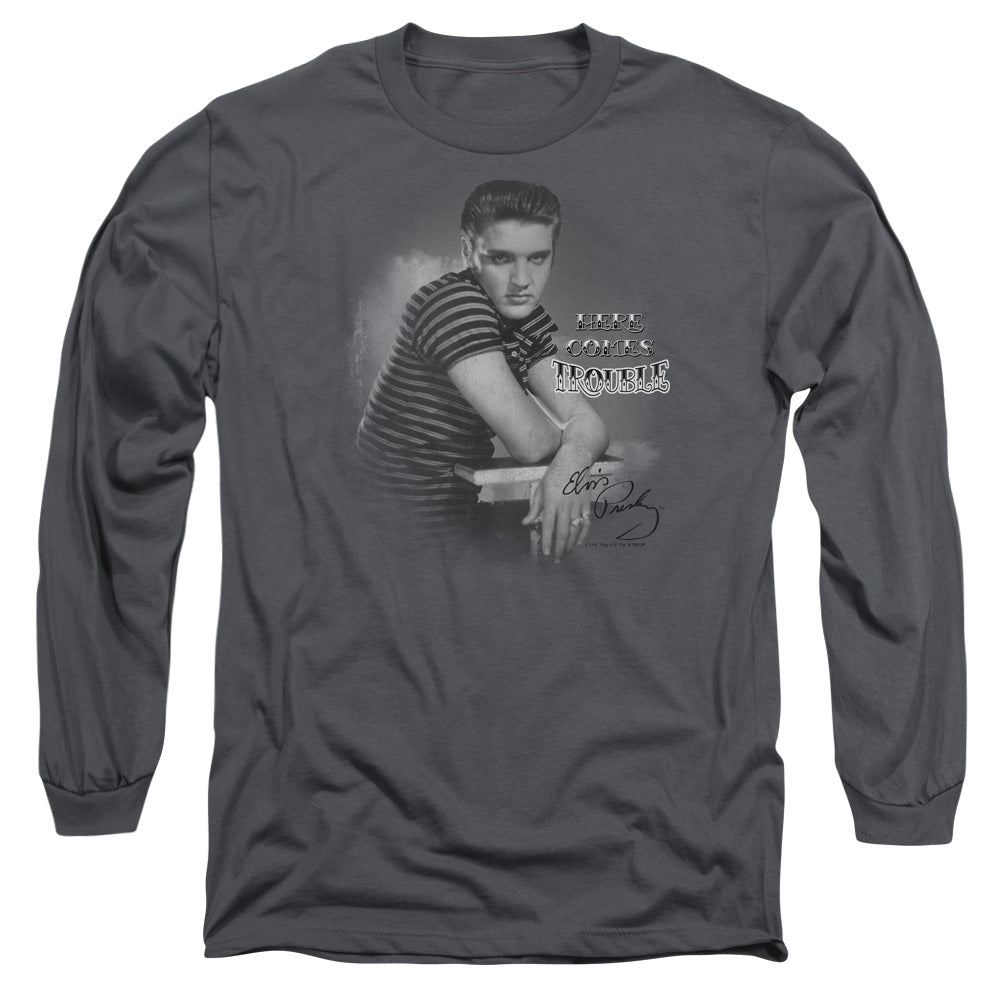 ELVIS PRESLEY/TROUBLE -  L/S ADULT 18/1  - CHARCOAL